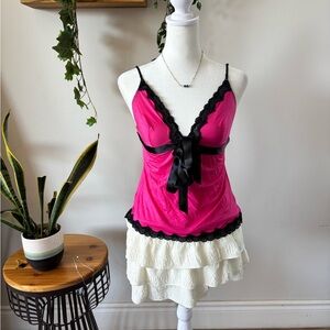 Jezebel Fuchsia and Black Lace Chemise